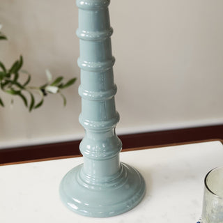 Blue Enamel Table Lamp | Blue & Grey Pleated Shade in Lighting from Oriana B. www.orianab.com