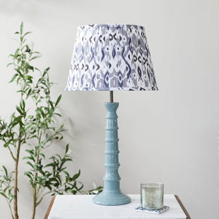 Blue Enamel Table Lamp | Blue & Grey Pleated Shade in Lighting from Oriana B. www.orianab.com