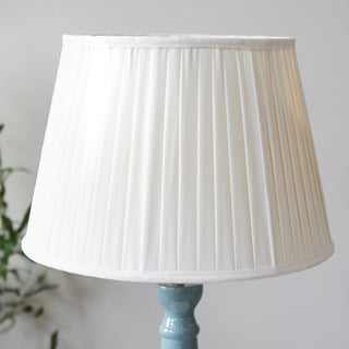 Blue Enamel Table Lamp | Neutral Pleated Shade in Lighting from Oriana B. www.orianab.com