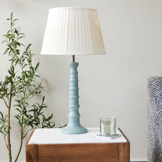 Blue Enamel Table Lamp | Neutral Pleated Shade in Lighting from Oriana B. www.orianab.com