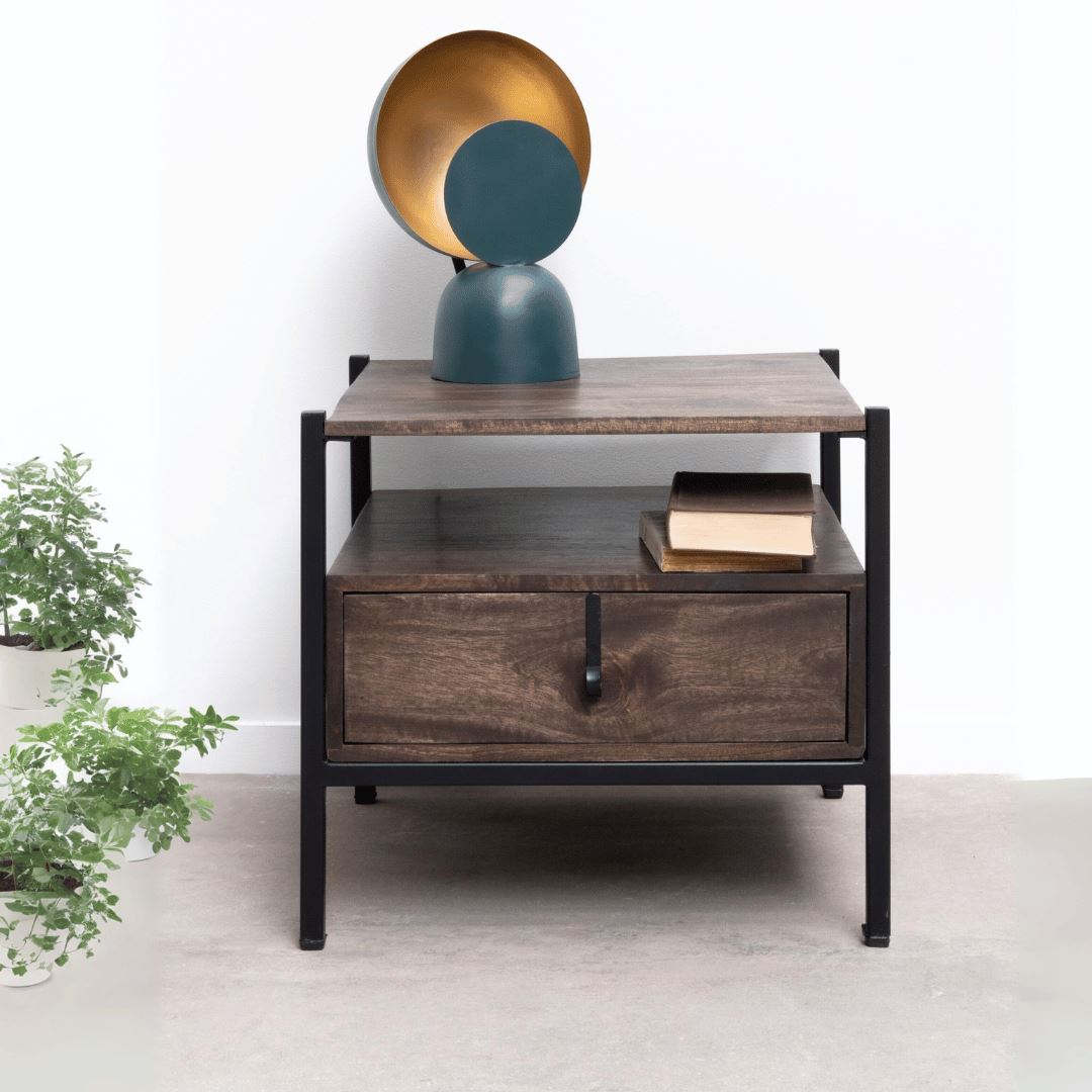 Dark Wood and Black Metal Side Table SAMPLE