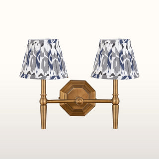 Double Brass Wall Light | Blue & Grey Pleated Shade in Lighting from Oriana B. www.orianab.com