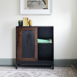 Inlay Sliding Door Cabinet | Black & Wood in Furniture from Oriana B. www.orianab.com