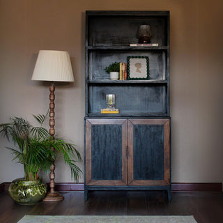 Inlay Tall Bookshelf with Cabinet | Black & Wood in Furniture from Oriana B. www.orianab.com