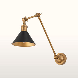 Long Arm Cone Wall Light | Brass & Black in Lighting from Oriana B. www.orianab.com