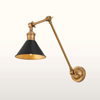 Long Arm Cone Wall Light | Brass & Black in Lighting from Oriana B. www.orianab.com