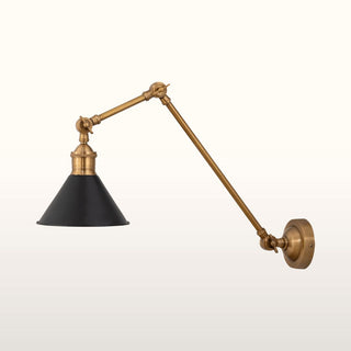 Long Arm Cone Wall Light | Brass & Black in Lighting from Oriana B. www.orianab.com