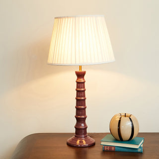 Red Enamel Table Lamp | Neutral Pleated Shade in Lighting from Oriana B. www.orianab.com