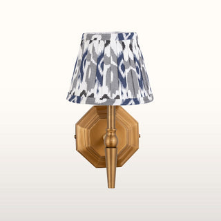 Single Brass Wall Light | Blue & Grey Pleated Shade in Lighting from Oriana B. www.orianab.com