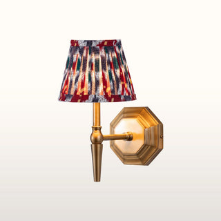 Single Brass Wall Light | Red & Blue Pleated Shade in Lighting from Oriana B. www.orianab.com