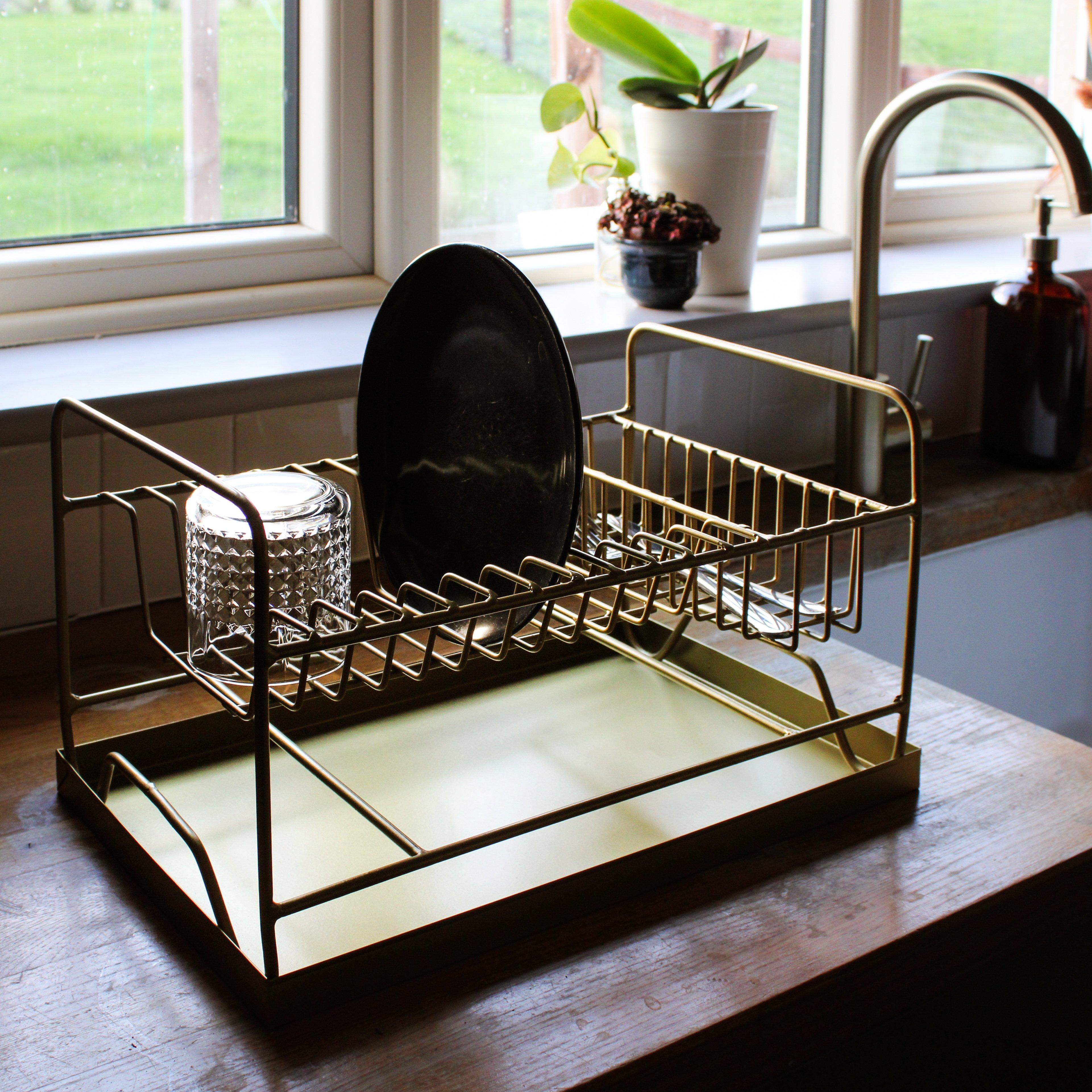 Dish Drainer With Drip Tray, Brass - Madam Stoltz @ RoyalDesign