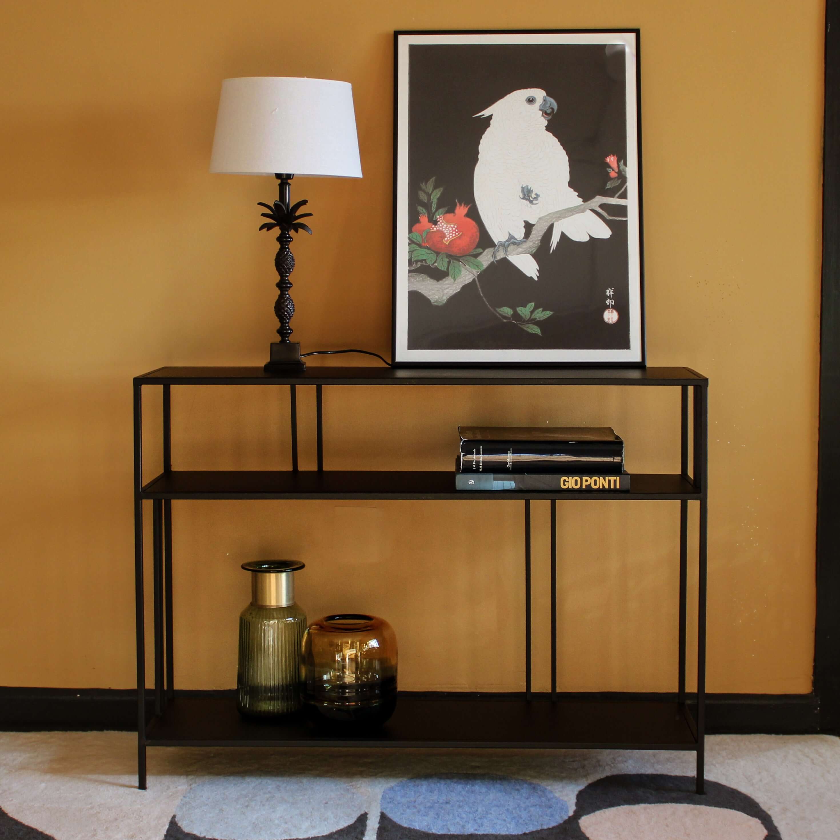 Black metal deals frame console table