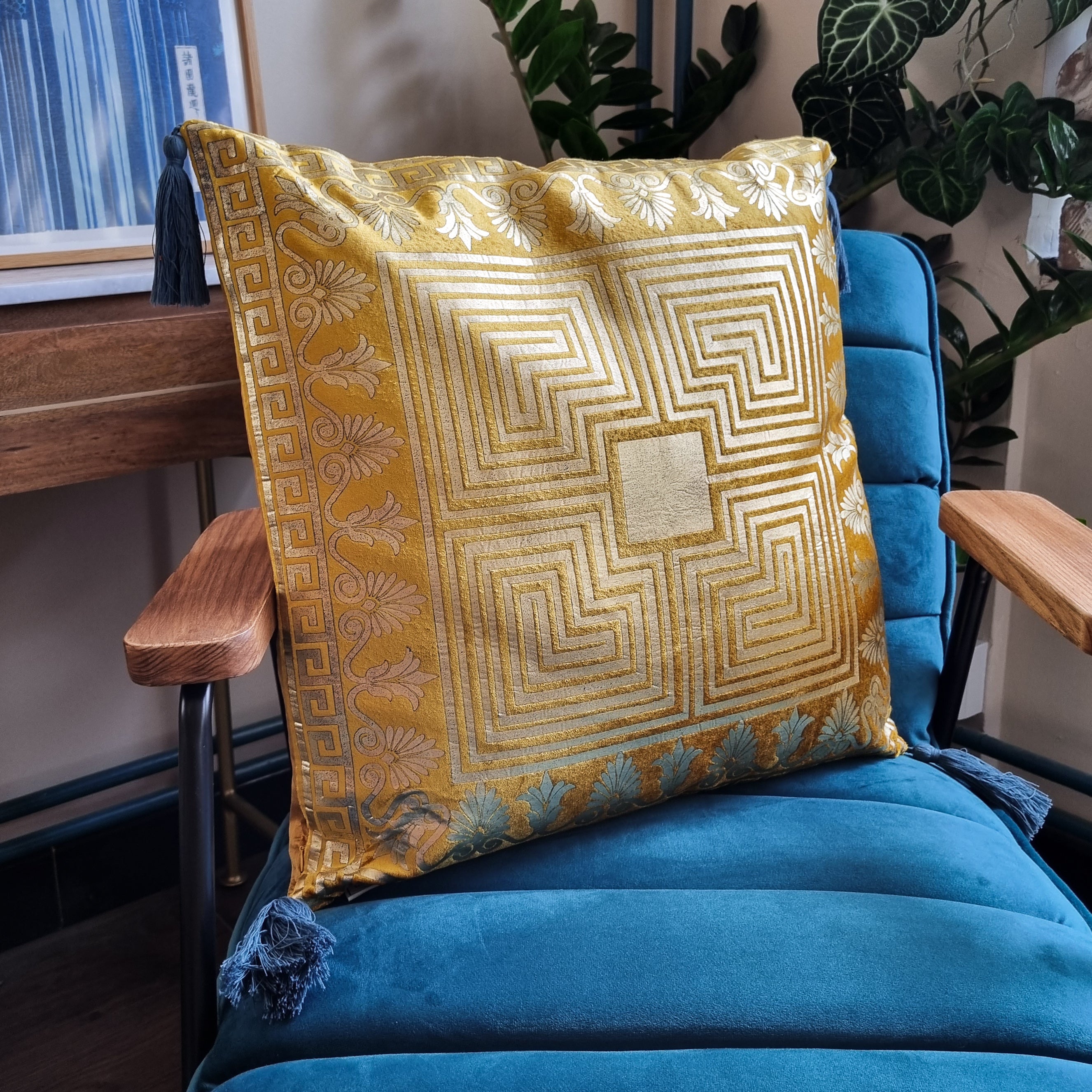 Ochre sale geometric cushions